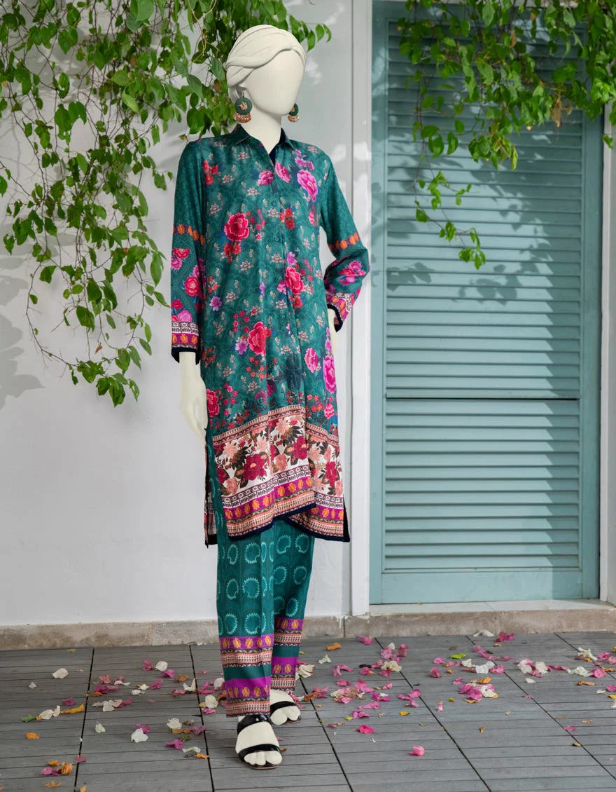 GREEN SILK 2PC STITCHED | JJPW-W-JW2-24-2024 FB/VINTAGE FLORAL-03