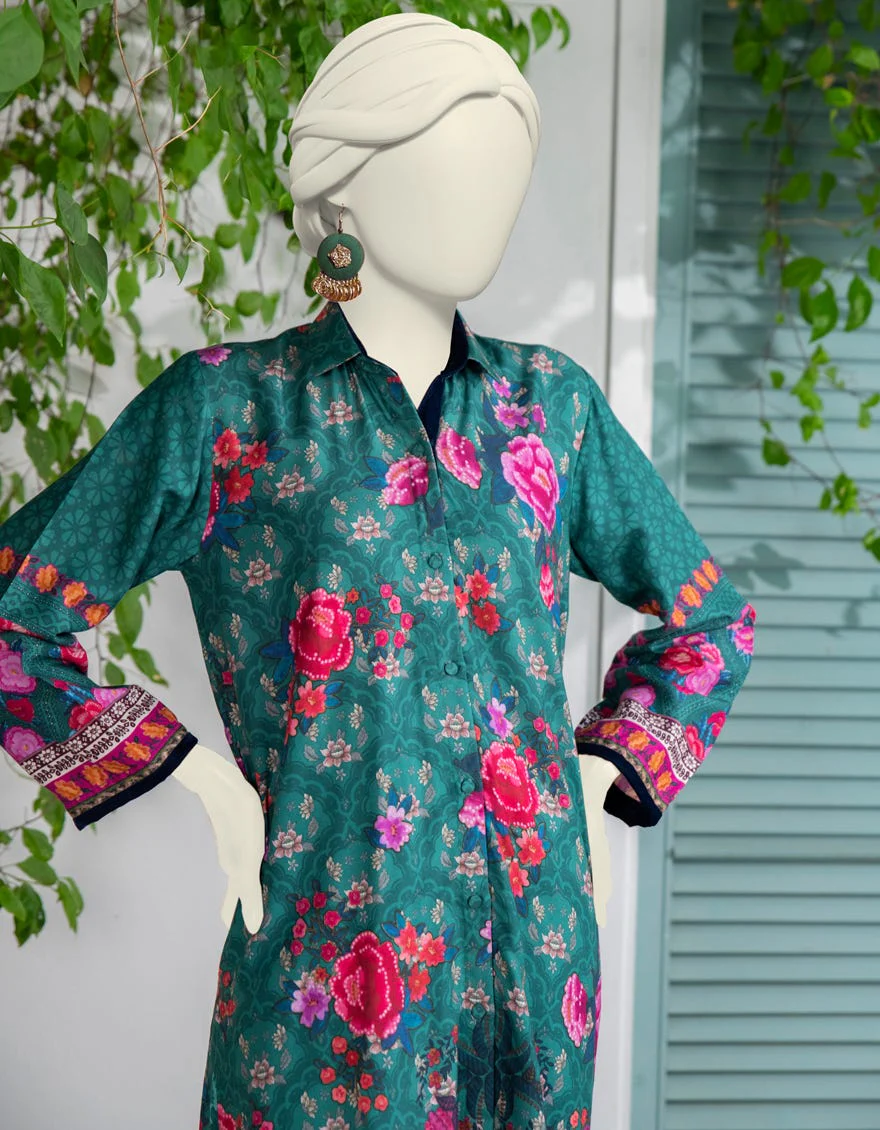 GREEN SILK 2PC STITCHED | JJPW-W-JW2-24-2024 FB/VINTAGE FLORAL-03 - Image 2