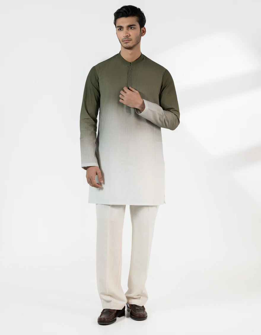 MEHNDI GREEN COTTON SHORT KURTA | JJSHK-S-47539/S25/JJ10100-PN