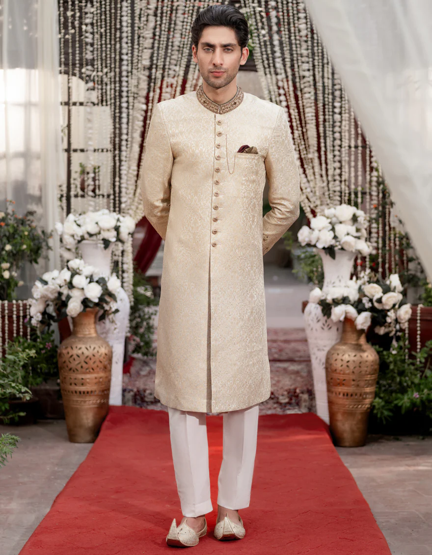 YELLOW BLENDED SHERWANI | JJSW-580/S24/JJ9193-