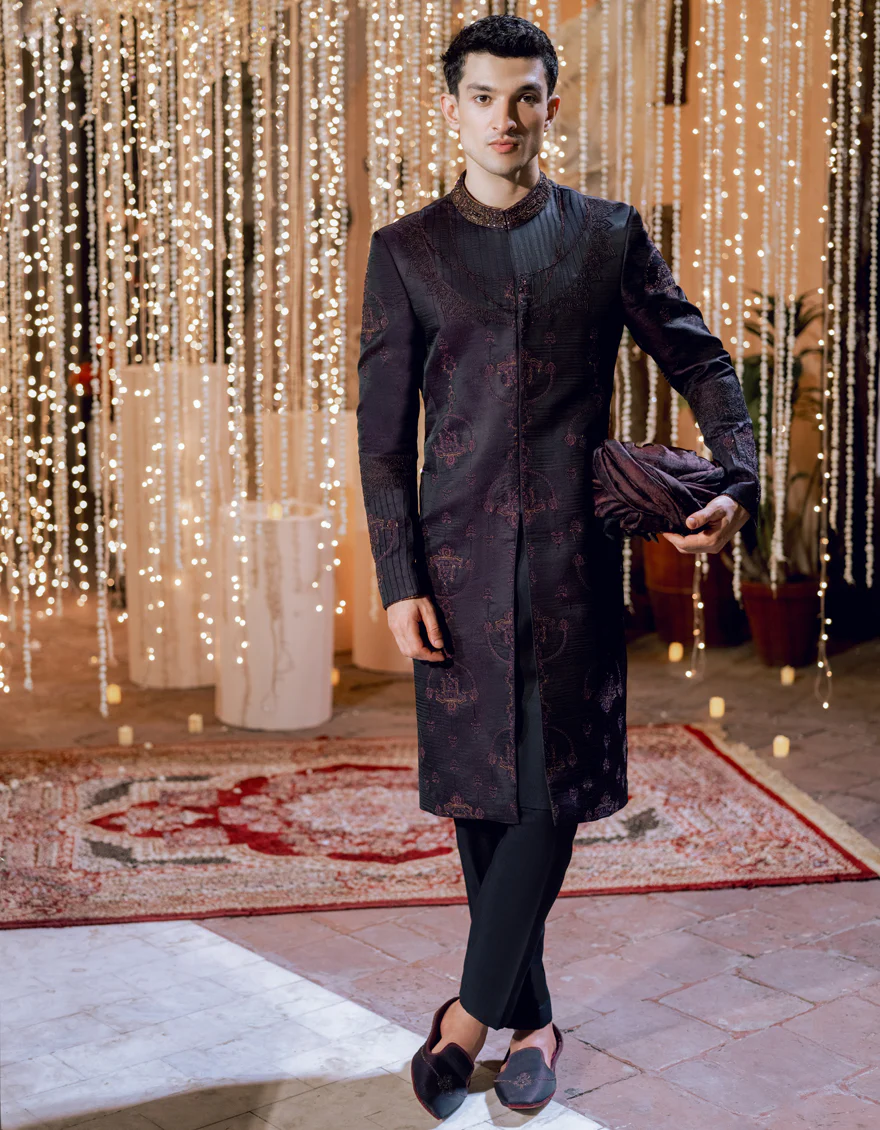 DEEP PURPLE BLENDED SHERWANI | JJSW-582/S24/JJ9191-FL