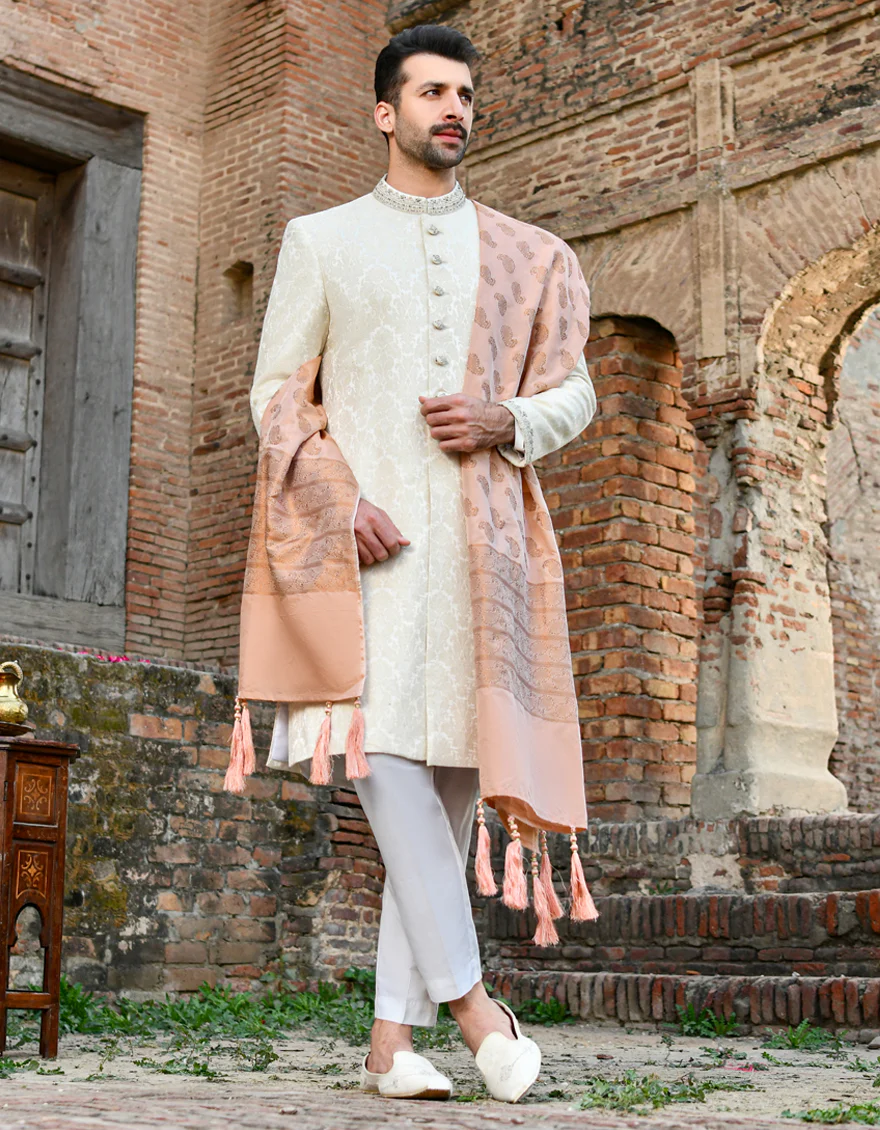 OFF WHITE BLENDED SHERWANI | JJSW-US-44009/A22/JJ8499-FL