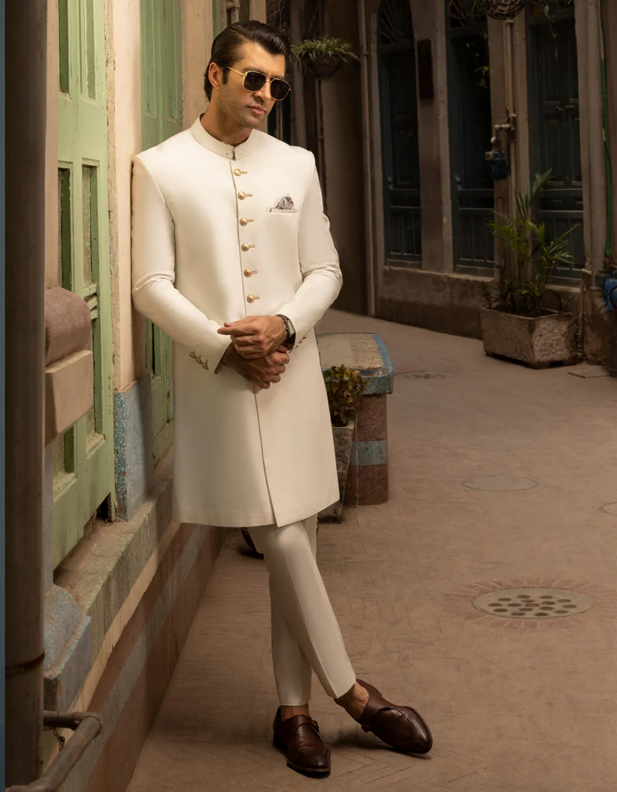 WHITE SUITING SHERWANI | JJSWP-US-558/S23/JJ8976-PN