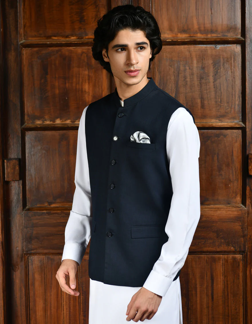 NAVY BLUE SUITING WAISTCOAT | JJVC-A-27381-R11-AP/S25/JJ9546-PN