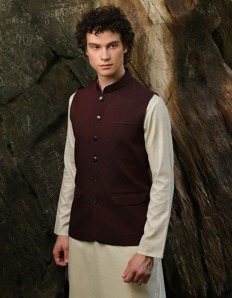 MAROON SUITING WAISTCOAT | JJVC-A-27384-R14-AP/S25/JJ9546-PN - Image 2