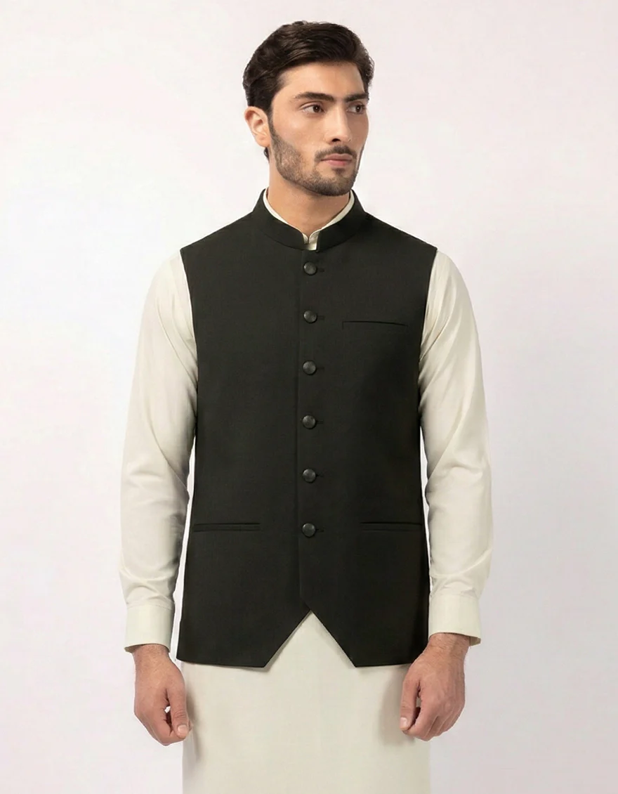 BLACK BLENDED WAISTCOAT | JJVC-A-33763/S25/JJ10483-PN