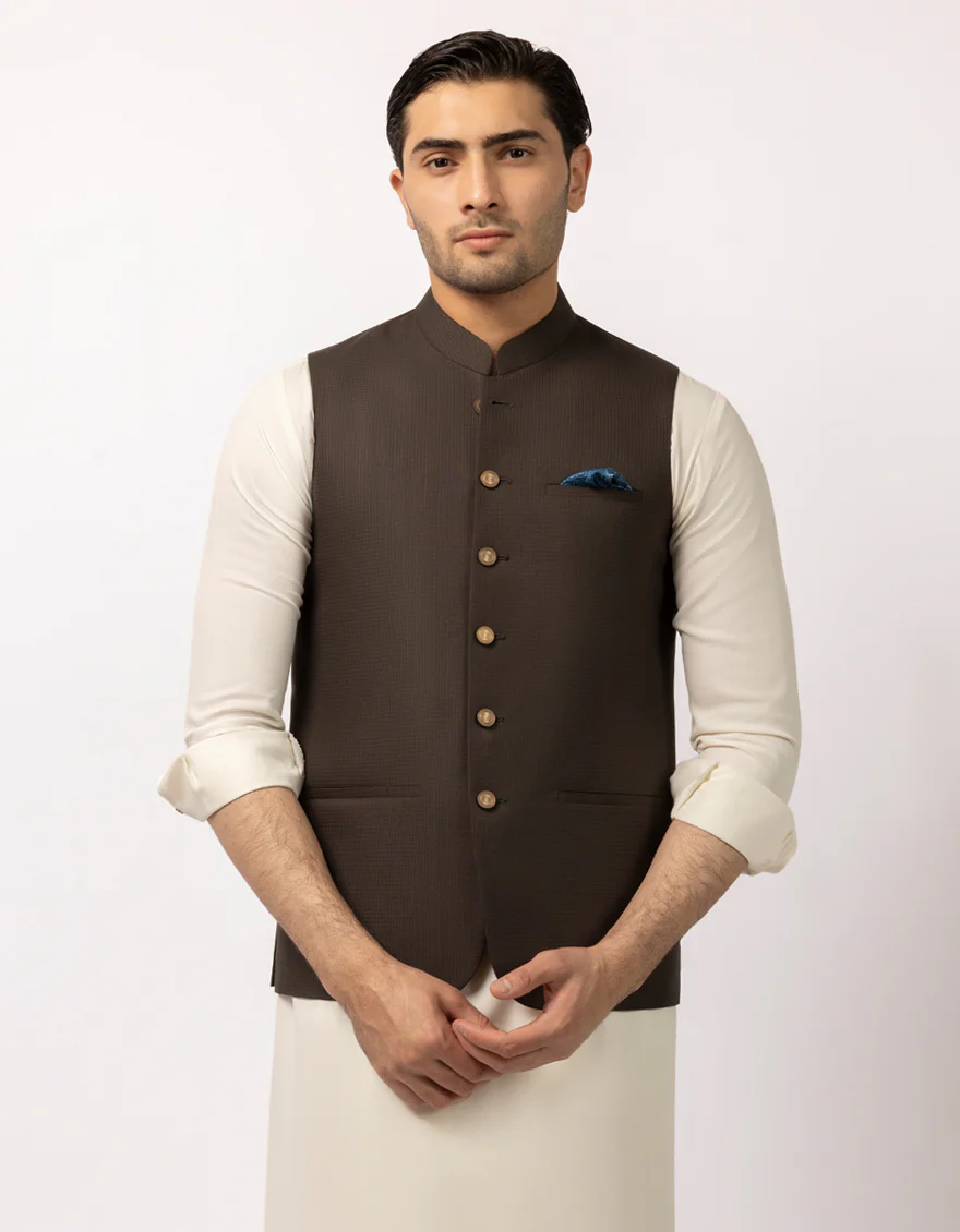 DARK BROWN BLENDED WAISTCOAT | JJVC-A-33764/S25/JJ10483-PN