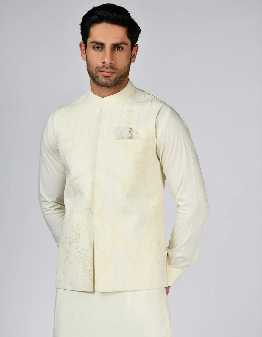 WHITE BLENDED WAISTCOAT | JJVC-A-48053/S24/JJ9