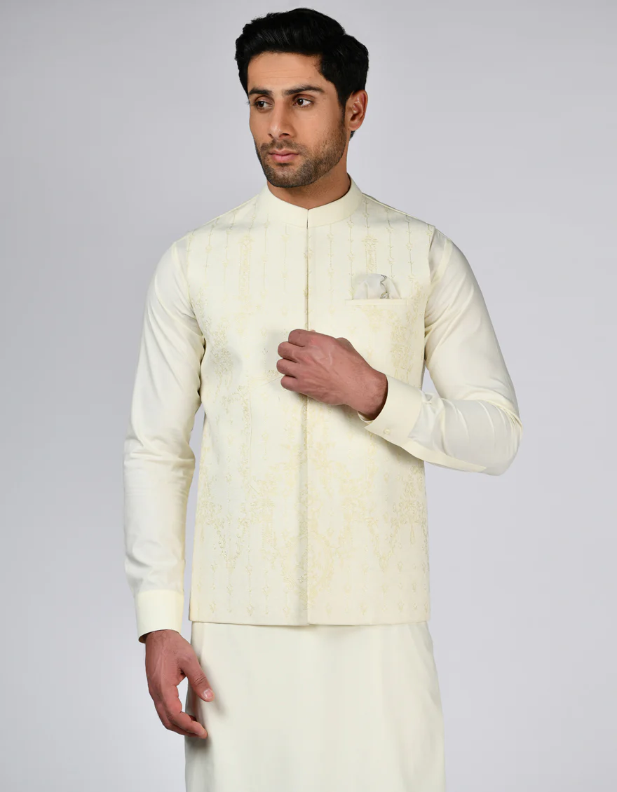 WHITE BLENDED WAISTCOAT | JJVC-A-48053/S24/JJ9 - Image 2