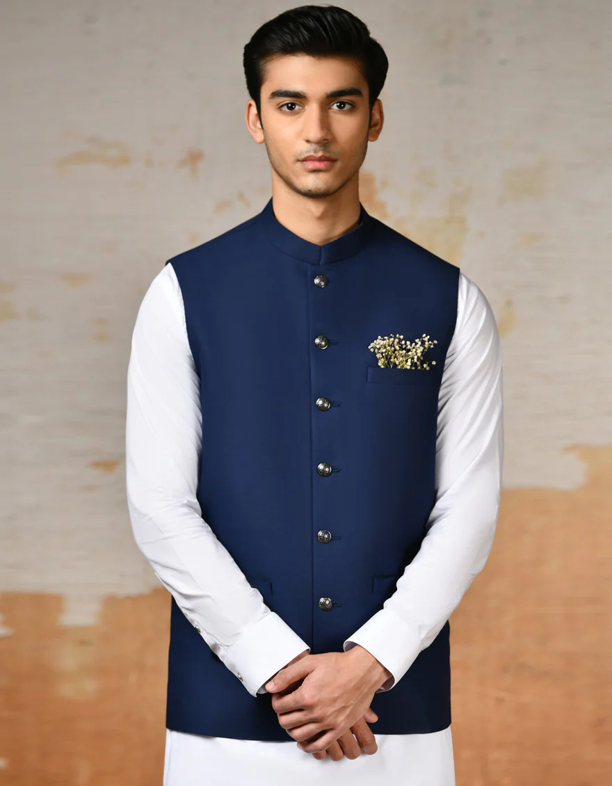 BLUE BLENDED WAISTCOAT | JJVC-A-48113-AP/S24/JJ9406-PN