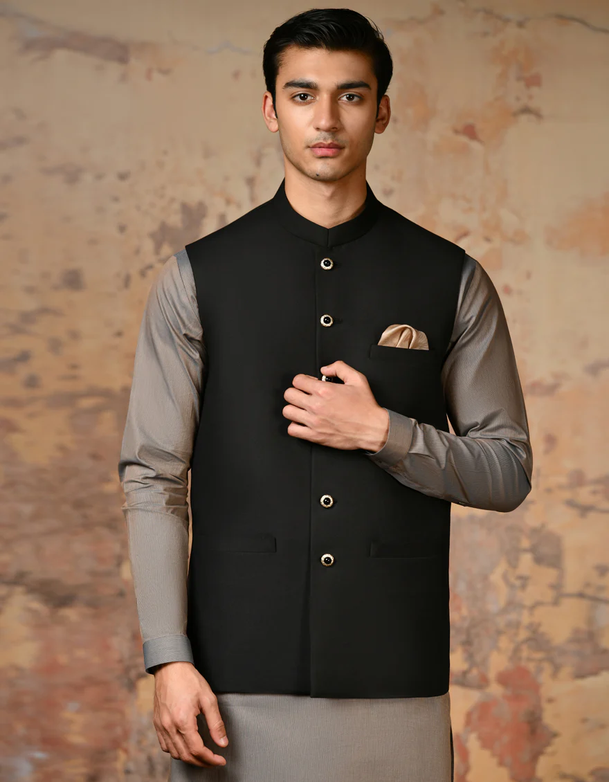 BLACK BLENDED WAISTCOAT | JJVC-A-48114-AP/S24/JJ9406-PN