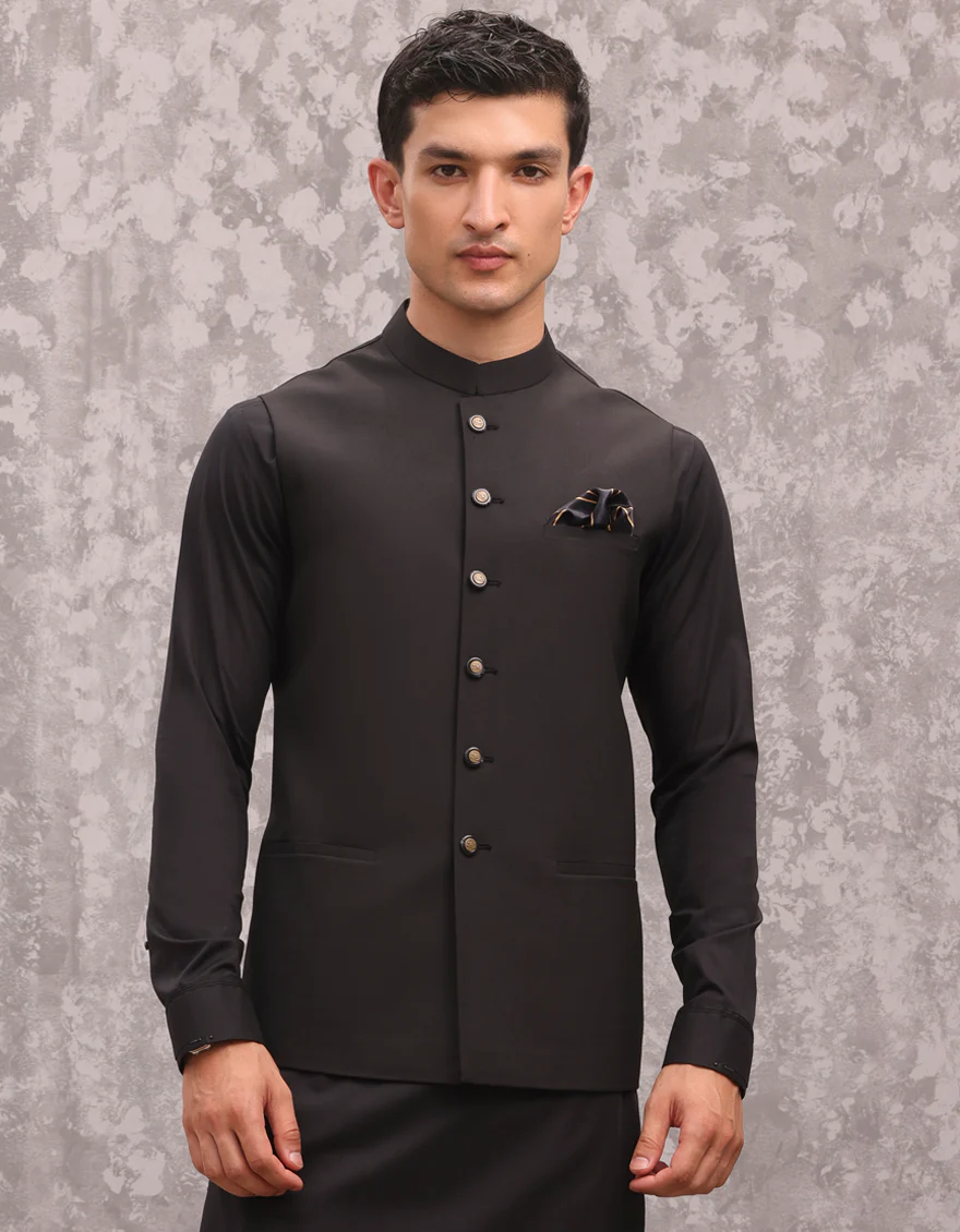BLACK SUITING WAISTCOAT | JJVC-A-48174/S24/JJ9436-PN
