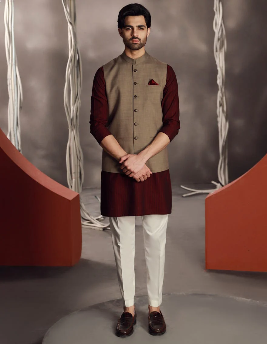 BROWN SUITING WAISTCOAT | JJVC-A-48175/S24/JJ9436-PN