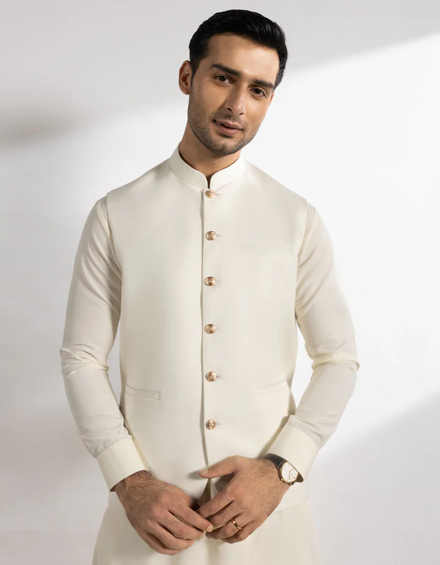 CREAM SUITING WAISTCOAT | JJVC-A-48239/S25/JJ10125-PN