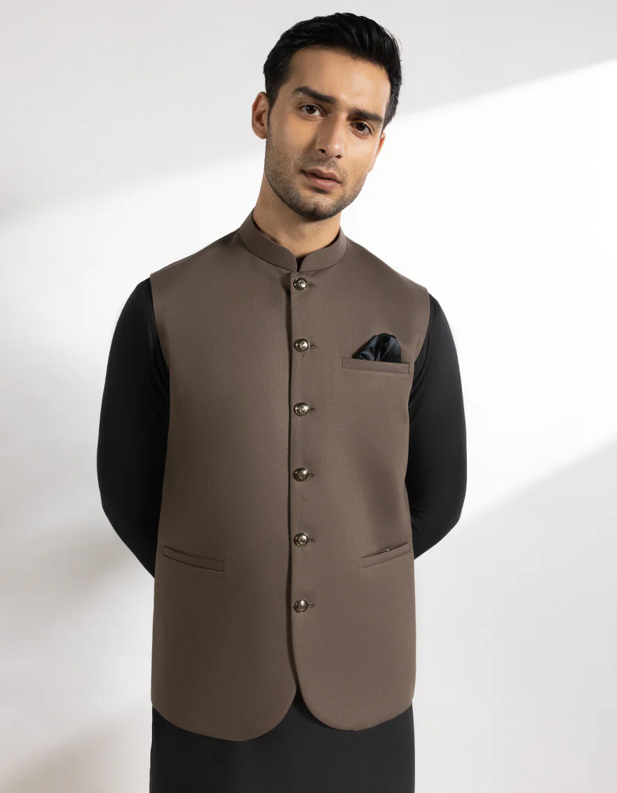CHESTNUT BROWN SUITING WAISTCOAT | JJVC-A-48245/S25/JJ10130-PN