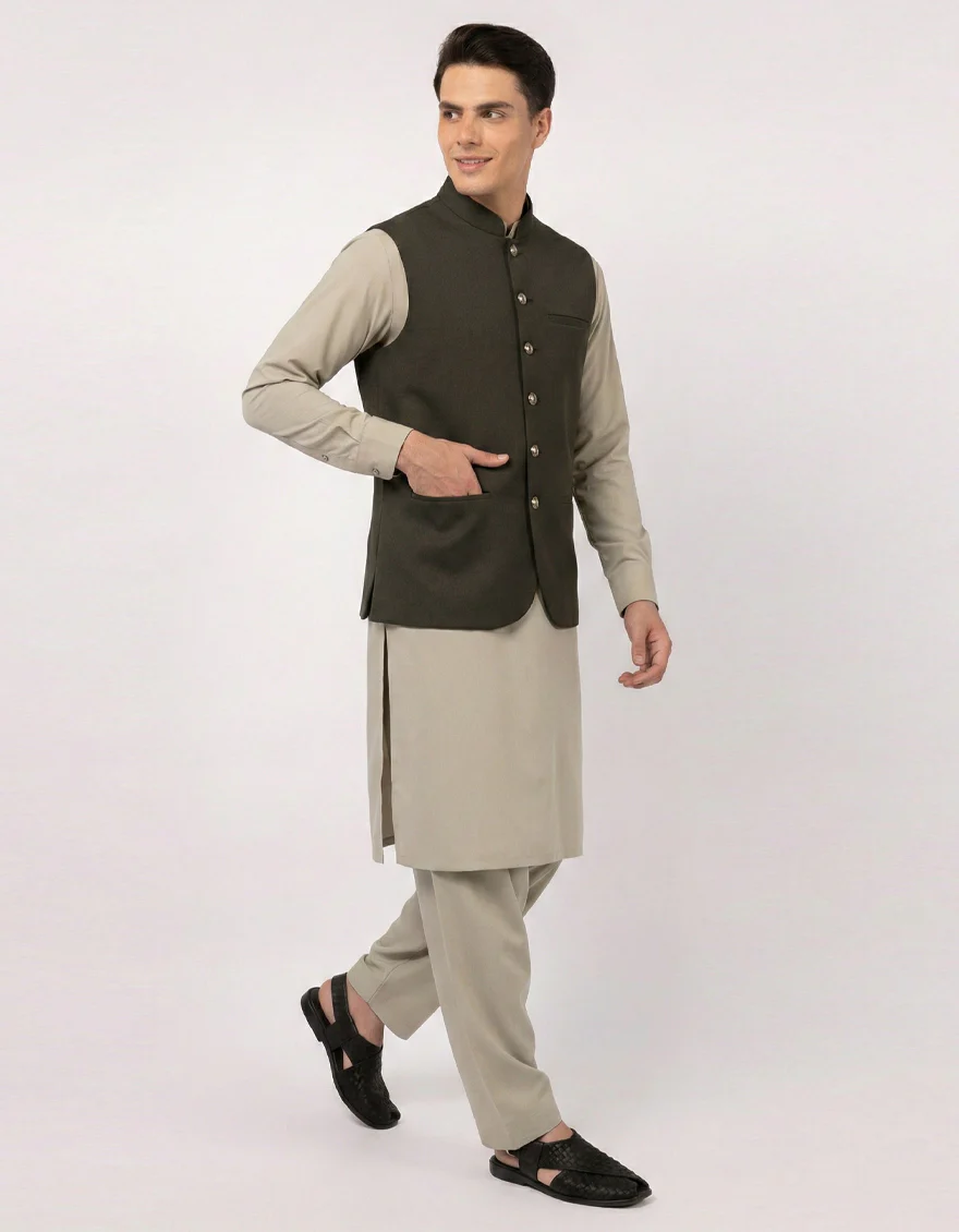 DARK OLIVE SUITING WAISTCOAT | JJVC-A-48291/S25/JJ10273-CL - Image 2