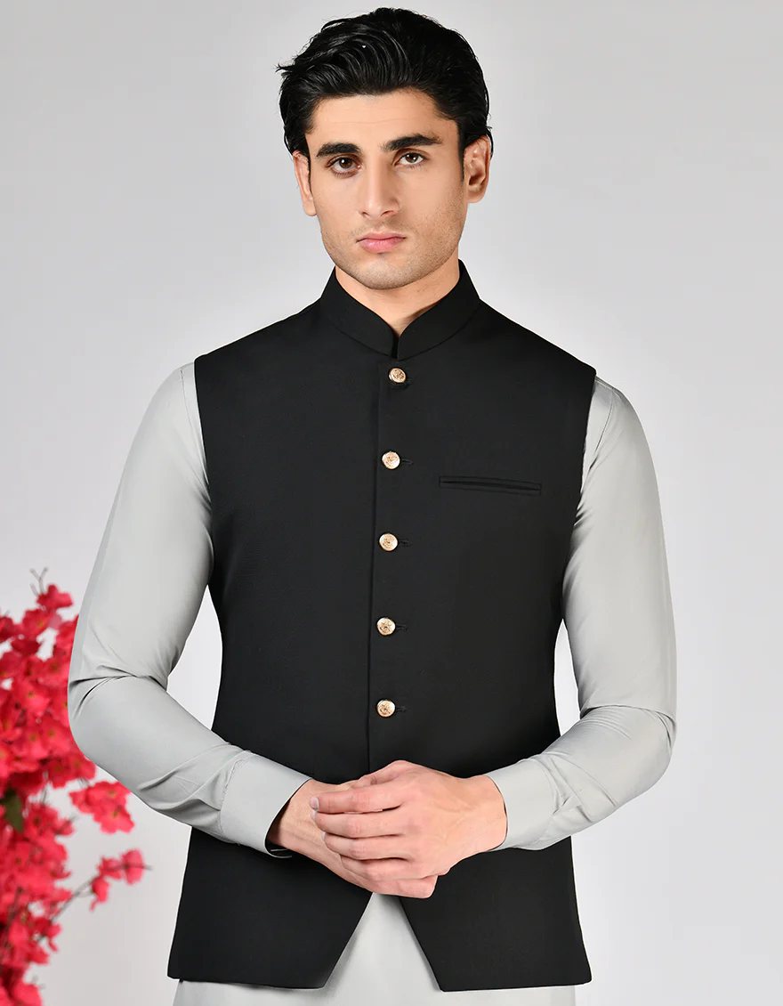 BLACK SUITING WAISTCOAT | JJVC-A-50241/S25/JJ10142-PN