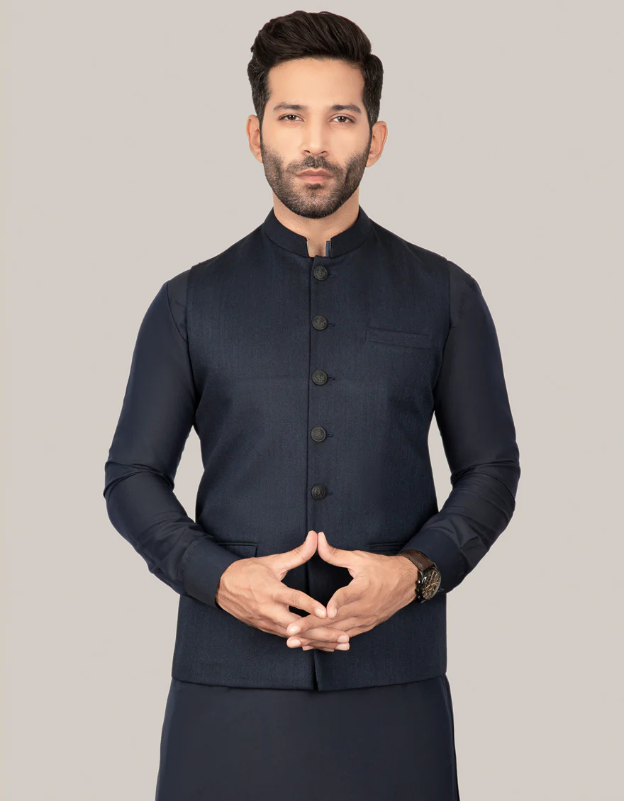 NAVY BLUE BLENDED WAISTCOAT | JJVC-US-27381-R6/S23/JJ8900-PN - Image 2