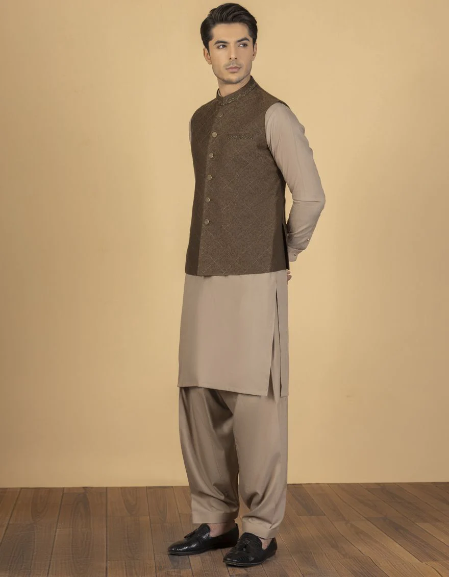 MEHNDI BROWN WAISTCOAT | JJVC-US-27407/S21/JJ7495-FL