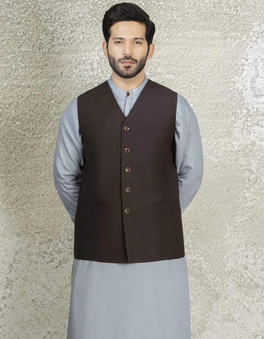 CHOCOLATE BROWN WAISTCOAT | JJVC-US-27426/S22/JJ7177-PN