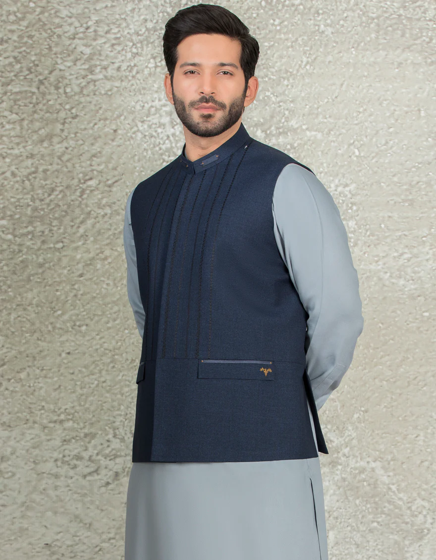 NAVY BLUE BLENDED WAISTCOAT | JJVC-US-27433/S22/JJ7381-FL