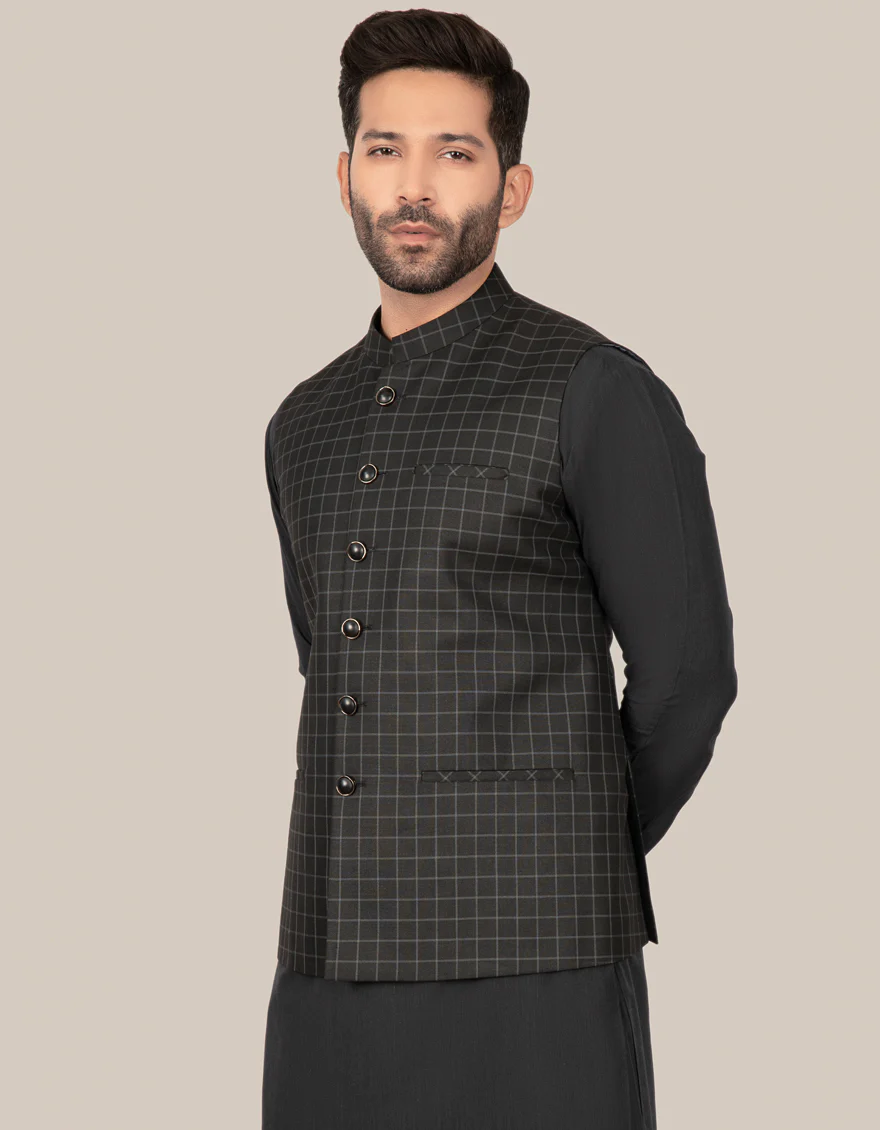 BLACK BLENDED WAISTCOAT | JJVC-US-27450/S22/JJ7432-PN