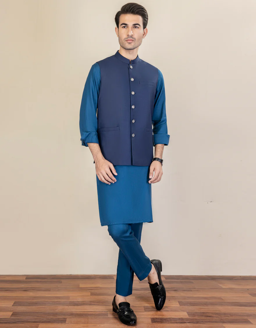 NAVY BLUE BLENDED WAISTCOAT | JJVC-US-27474/S22/JJ7553-PN