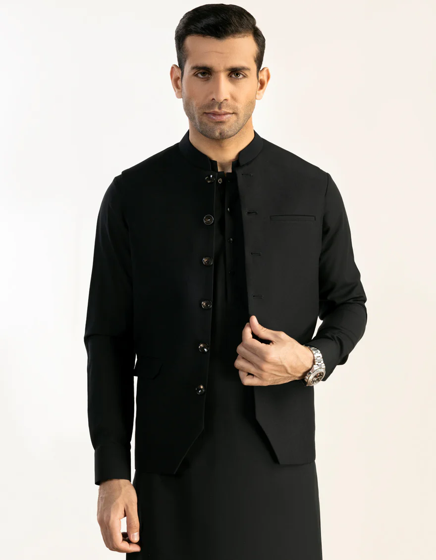 BLACK SUITING WAISTCOAT | JJVC-US-45022/S23/JJ8738-PN