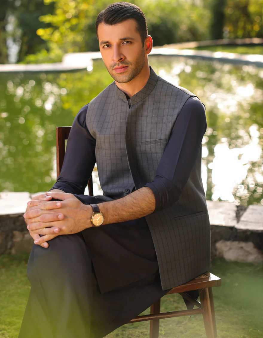 STEEL GREY BLENDED WAISTCOAT | JJVC-US-48016/S23/JJ7484-PN