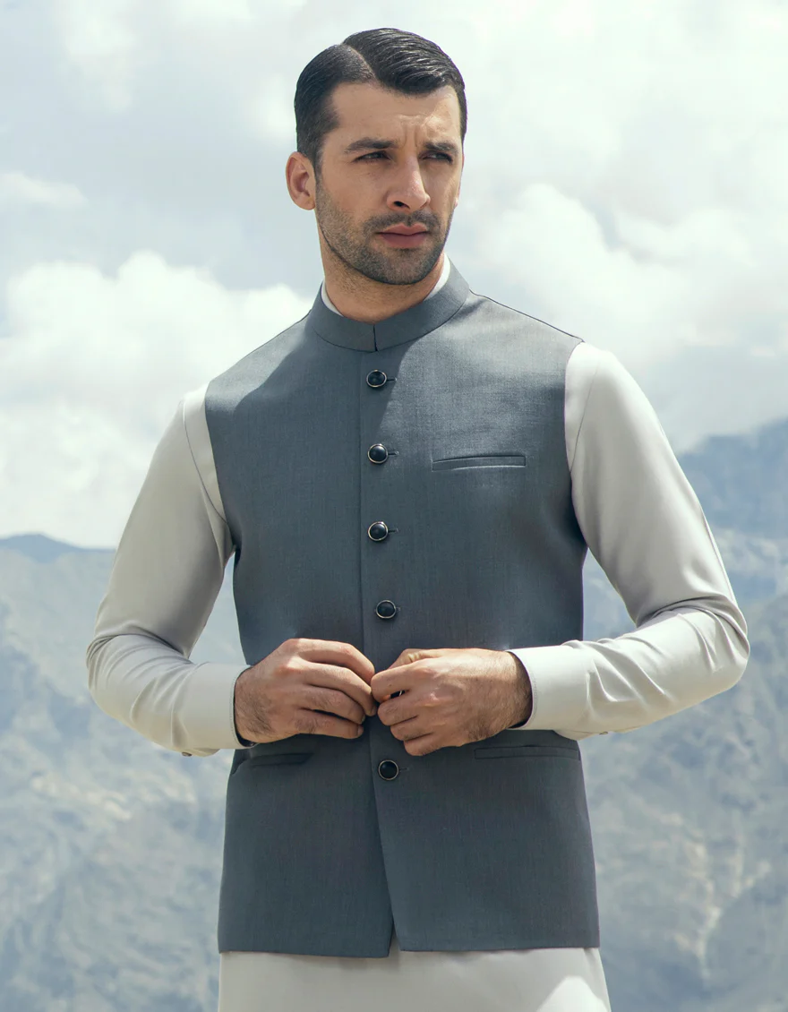 DULL GREY WAISTCOAT | JJVC-US-48042/S23/JJ8739-PN