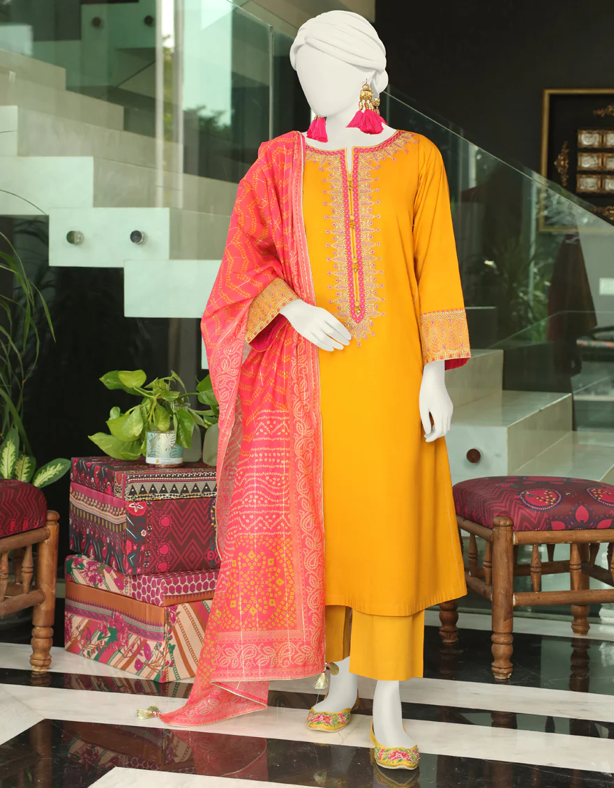 MUSTARD LAWN 3PC STITCHED | JLAWN-S-24-001/S CLASSIC CHUNRI-1