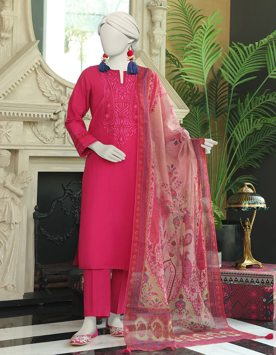 PINK DYED 3PC STITCHED | JLAWN-S-24-008/S KAS
