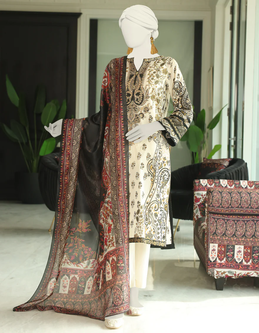 BEIGE LAWN 3PC STITCHED | JLAWN-S-24-014/S MONOCHROME-04
