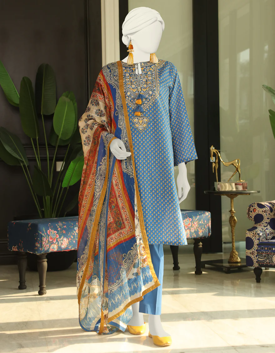 BLUE LAWN 3PC STITCHED | JLAWN-S-24-023/S SAWATI-1