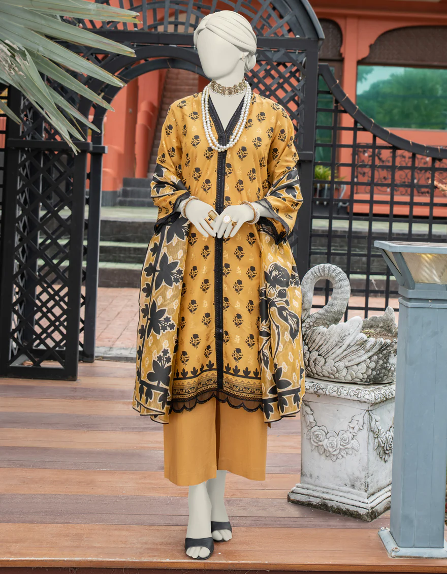 MUSTARD LAWN 3PC STITCHED | JLAWN-S-24-088/S MIRAGE-2