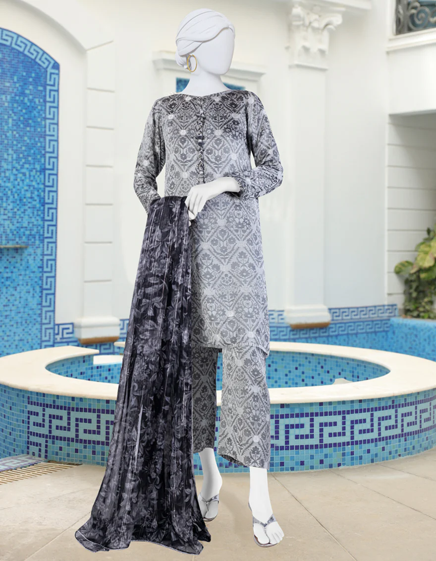GREY VISCOSE 3PC UNSTITCHED | JLAWN-S-24-115 UJALA