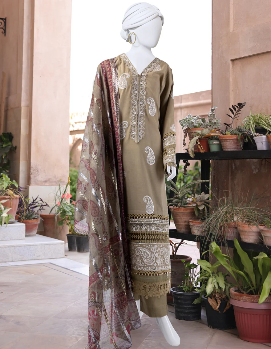 GREEN CAMBRIC 3PC UNSTITCHED | JLAWN-S-24-172 LUXE-02