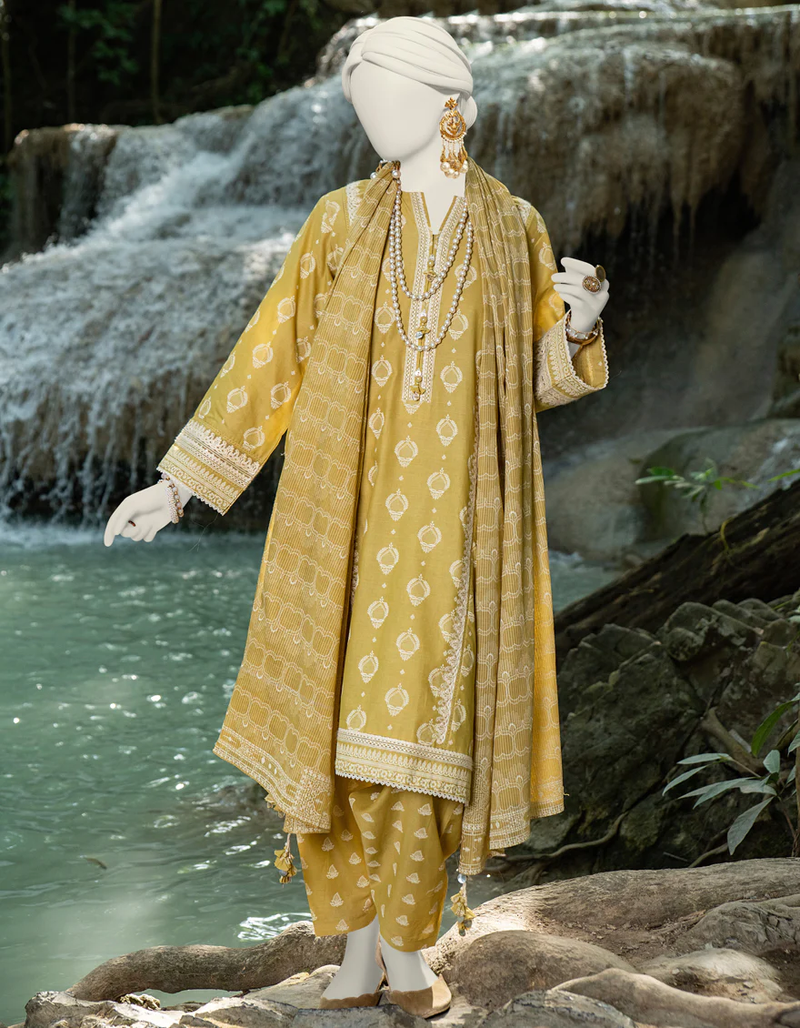 GREEN LAWN 3PC UNSTITCHED | JLAWN-S-24-227 ENCHA