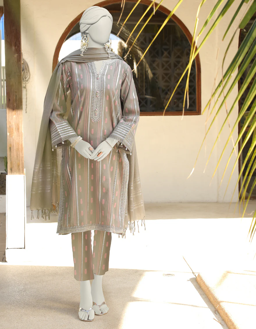 GREY JACQUARD 3PC UNSTITCHED | JLAWN-S-24-250 SYMPH