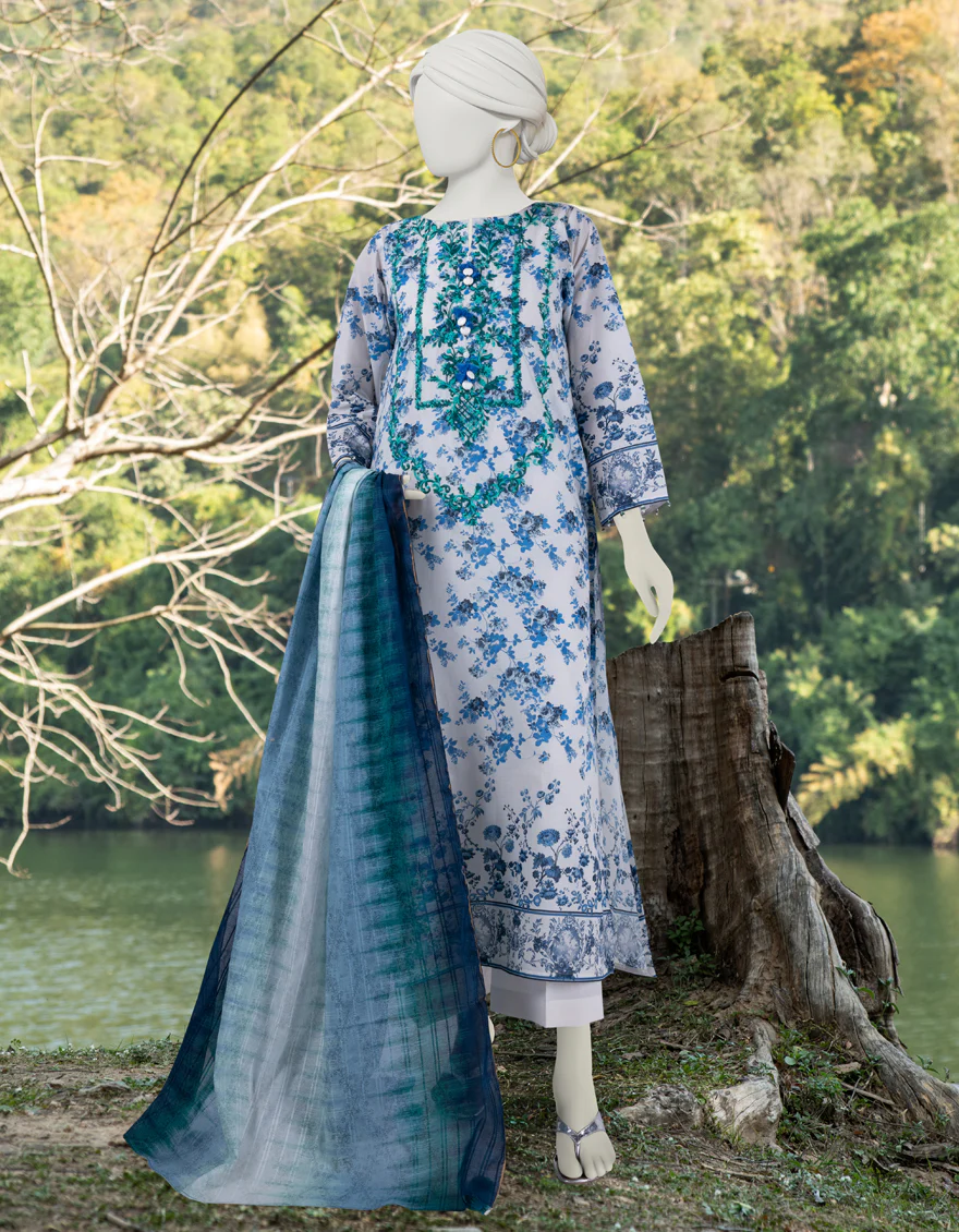 BLUE LAWN 3PC UNSTITCHED | JLAWN-S-24-267 CULTU