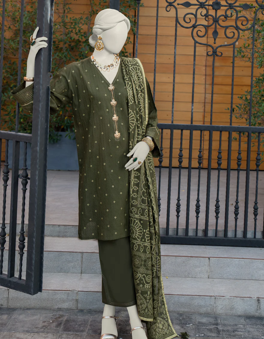 GREEN JACQUARD 3PC UNSTITCHED | JLAWN-S-24-276 ROYAL