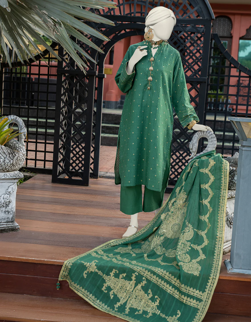 GREEN JACQUARD 3PC UNSTITCHED | JLAWN-S-24-277 ROYAL