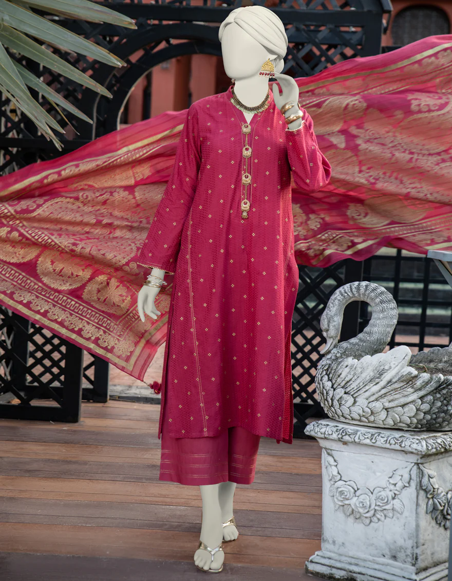 RED JACQUARD 3PC UNSTITCHED | JLAWN-S-24-278 ROYAL