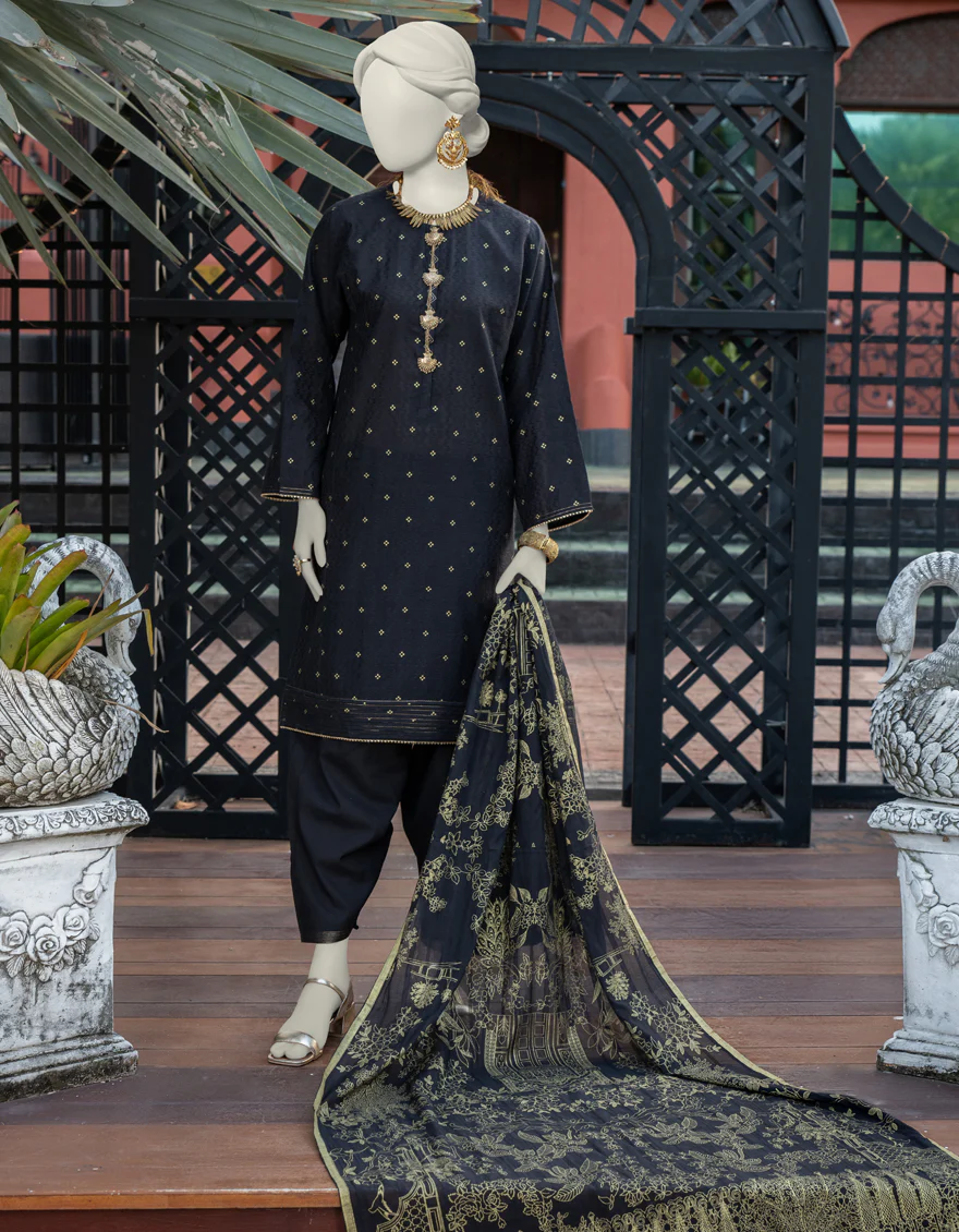 BLACK JACQUARD 3PC UNSTITCHED | JLAWN-S-24-280 ROYAL