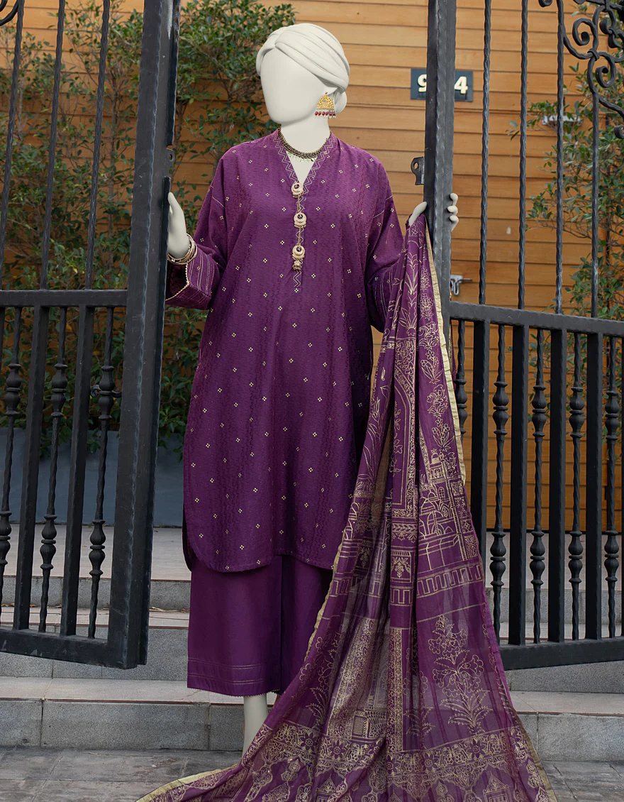 PURPLE JACQUARD 3PC UNSTITCHED | JLAWN-S-24-282 ROYAL