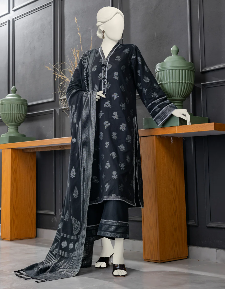 BLACK JACQUARD 3PC UNSTITCHED | JLAWN-S-24-306 KIRAN