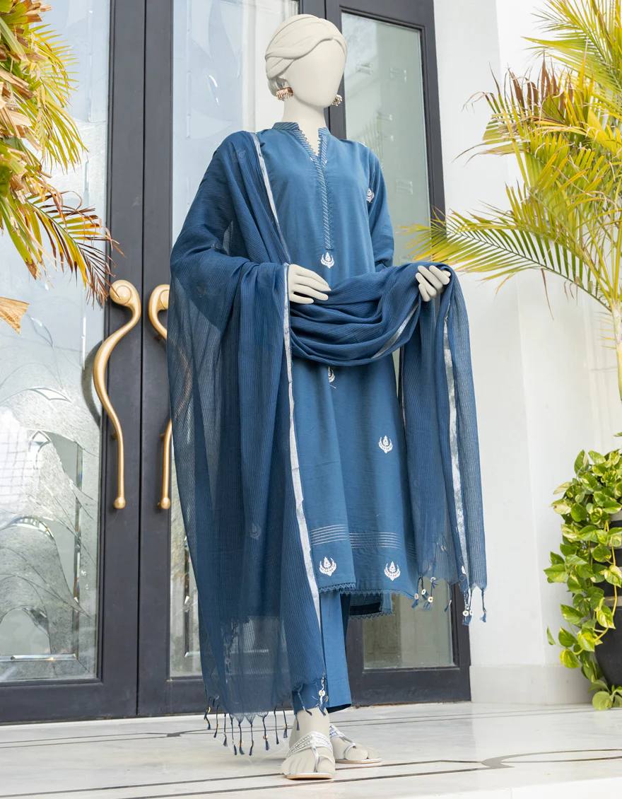 BLUE CAMBRIC 3PC UNSTITCHED | JLAWN-S-24-376 KHILA