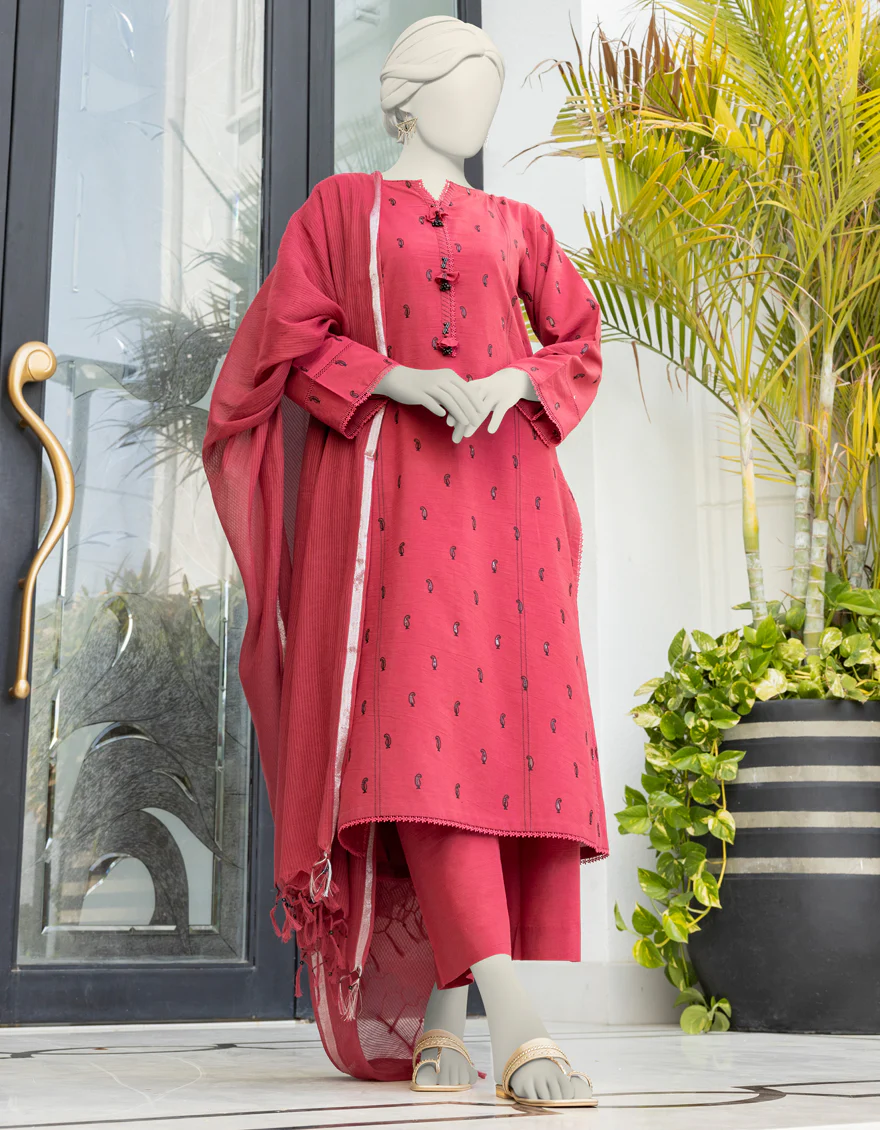RED CAMBRIC 3PC UNSTITCHED | JLAWN-S-24-378 KHILA