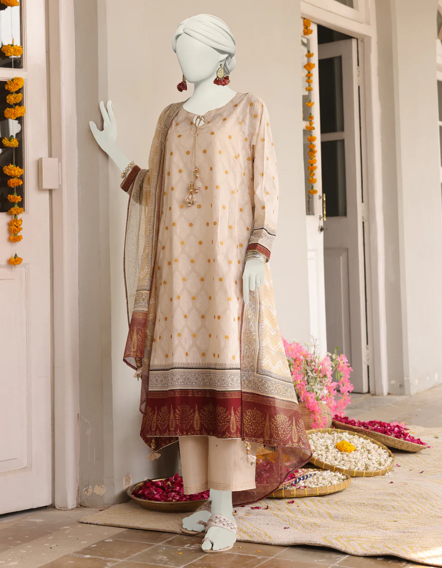 BROWN LAWN 3PC STITCHED | JLAWN-S-24-383/S ROYAL PEARL-01