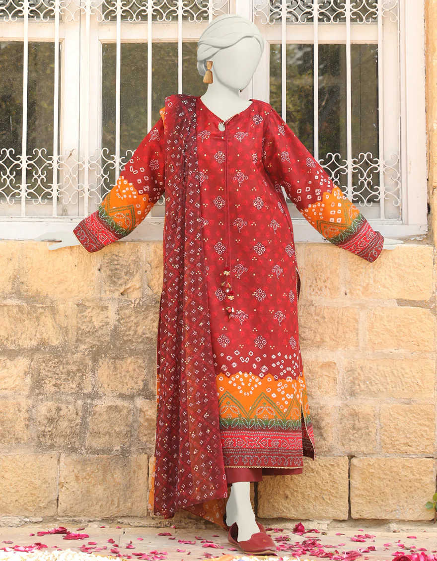 RED CAMBRIC 3PC STITCHED | JLAWN-S-24-389/S CHUNRI-3